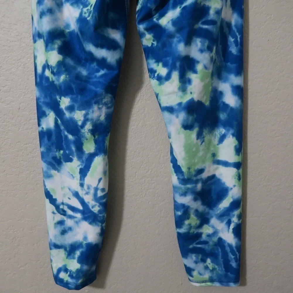 Wildfox Tie Dye Leggings Yoga‎ Workout Full Length Gym Hippie Green Blue
